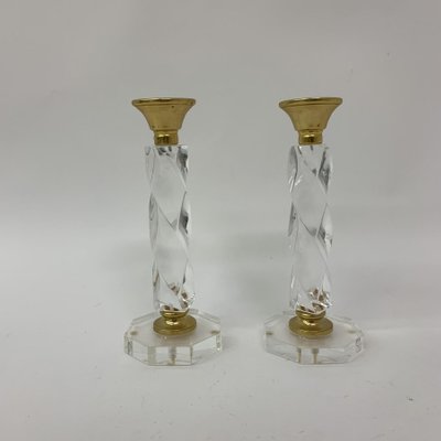 Acrylic Glass Twisted Candle Sticks, 1970s, Set of 2-BGP-1223840