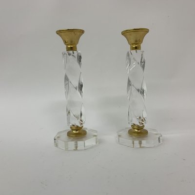 Acrylic Glass Twisted Candle Sticks, 1970s, Set of 2-BGP-1223840