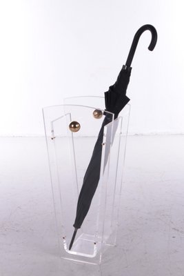 Acrylic Glass Umbrella Stand with Brass Accents by Charles Hollis Jones, 1970s-EZZ-1112805