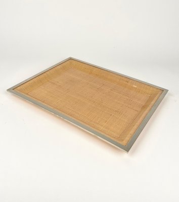 Acrylic Glass, Wicker & Chrome Centerpiece Tray in the Style of Christian Dior, Italy, 1970s-LYQ-1288539