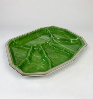 Acrylic Marble Effect & Green Chrome Centerpiece, Italy, 1970s-LYQ-1171534