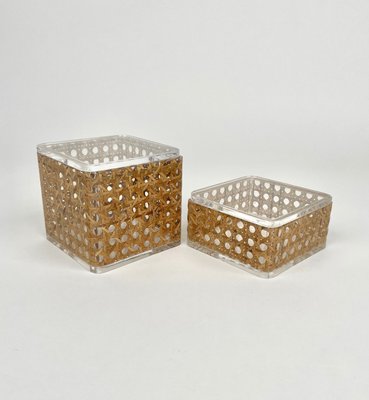 Acrylic & Rattan Box, Italy, 1970s, Set of 2-LYQ-1171421