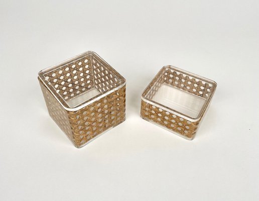 Acrylic & Rattan Box, Italy, 1970s, Set of 2-LYQ-1171421