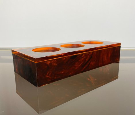 Acrylic Tortoise Shell Effect Rectangular Box, Italy, 1970s-LYQ-1171536