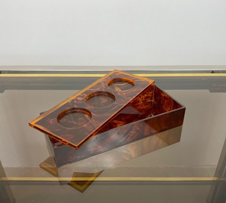 Acrylic Tortoise Shell Effect Rectangular Box, Italy, 1970s-LYQ-1171536