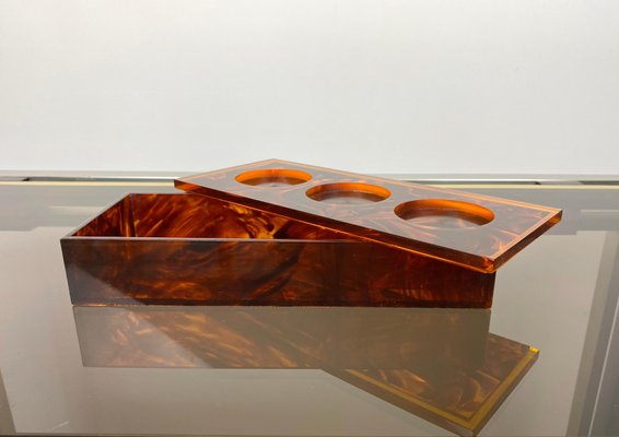 Acrylic Tortoise Shell Effect Rectangular Box, Italy, 1970s-LYQ-1171536