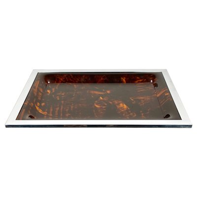 Acrylic Tortoiseshell & Chrome Serving Tray, Italy, 1970s-LYQ-1171268