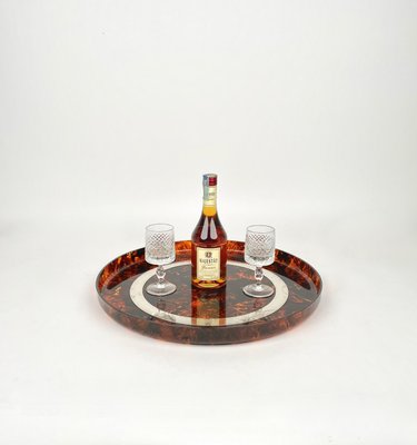 Acrylic Tortoiseshell & Steel Round Centerpiece Serving Tray by Christian Dior, Italy, 1970s-LYQ-1171335