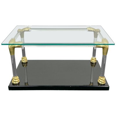 Acrylic, Wood & Brass Coffee Table, Italy, 1970s-LYQ-1171469