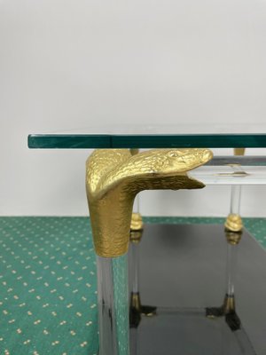 Acrylic, Wood & Brass Coffee Table, Italy, 1970s-LYQ-1171469