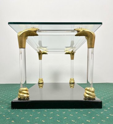 Acrylic, Wood & Brass Coffee Table, Italy, 1970s-LYQ-1171469