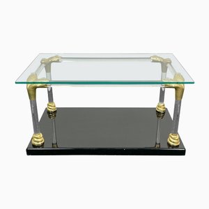 Acrylic, Wood & Brass Coffee Table, Italy, 1970s-LYQ-1171469