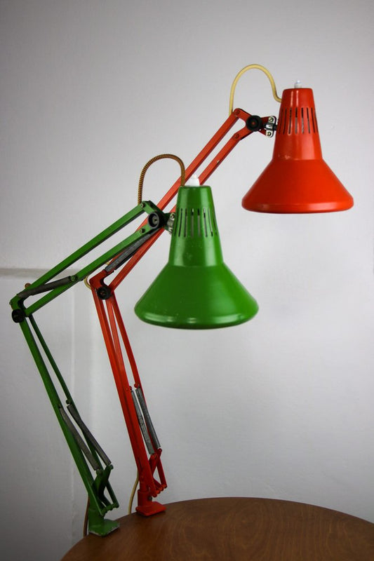 Adjustable Achitect Table Lamps in Orange and Green by Tep, 1970s, Set of 2