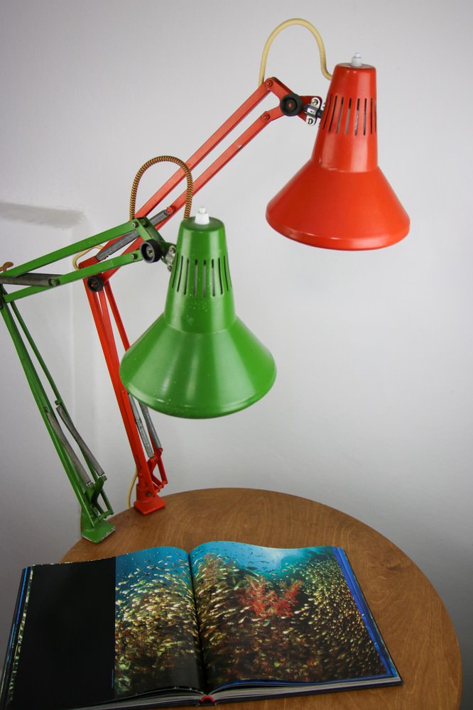 Adjustable Achitect Table Lamps in Orange and Green by Tep, 1970s, Set of 2