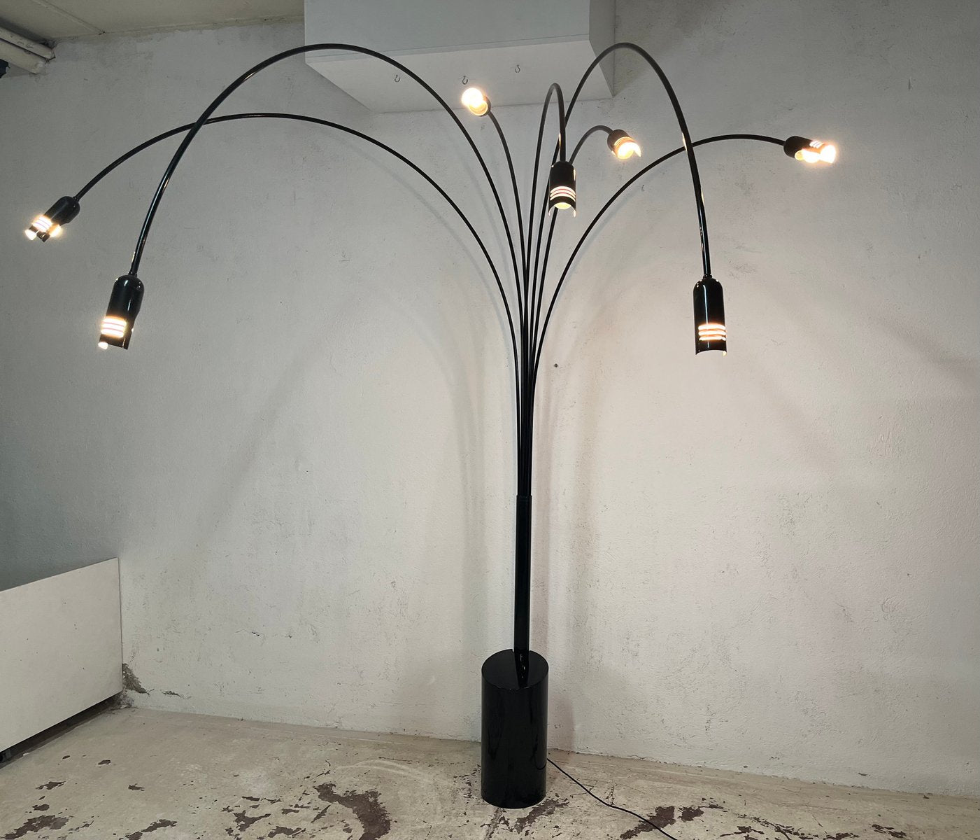 Adjustable and Dimmable Black Arched Floor Lamp, 1960s