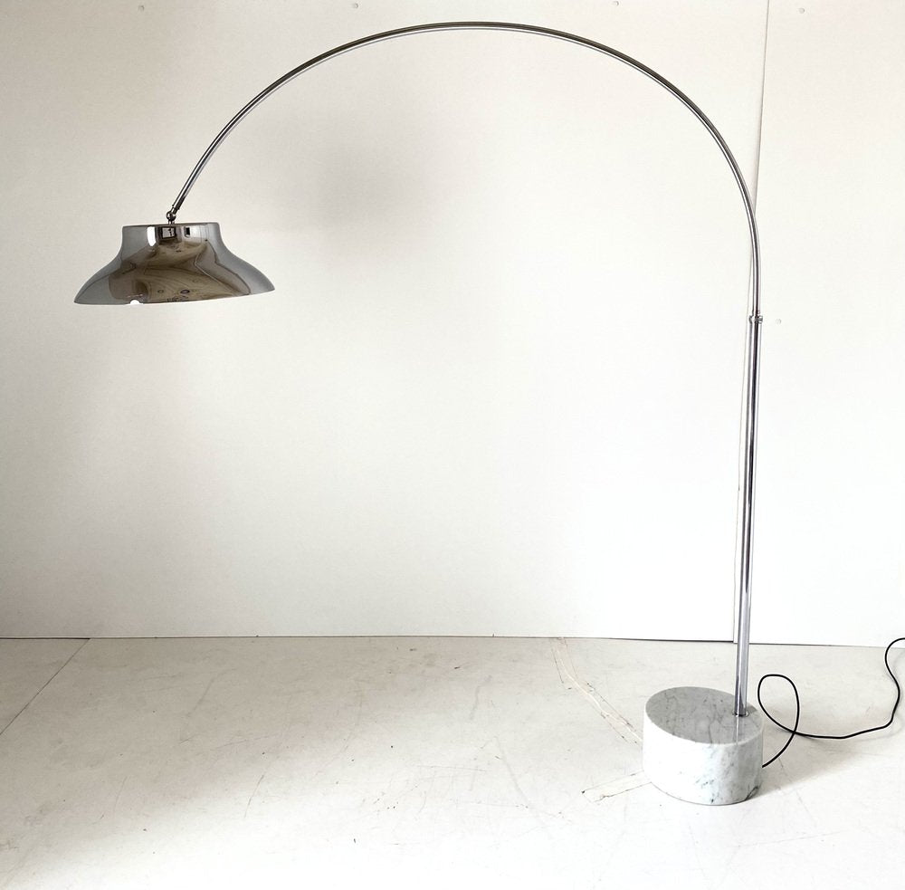 Adjustable Arch Floor Lamp in Steel and Marble, Italy, 1960s