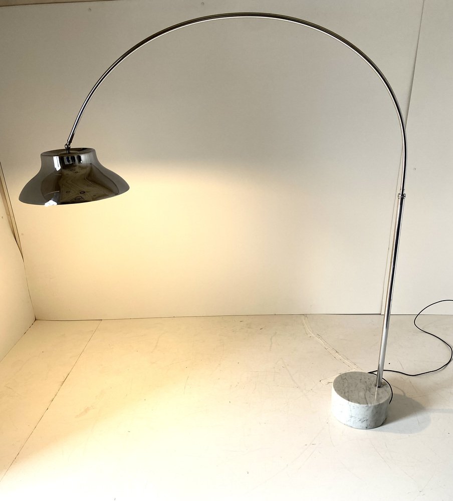 Adjustable Arch Floor Lamp in Steel and Marble, Italy, 1960s