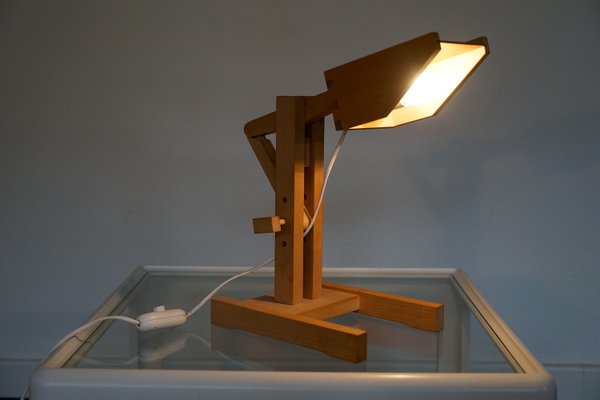 Adjustable Architect Table Lamp in Wood and Brass, 1970s-CIP-2023712