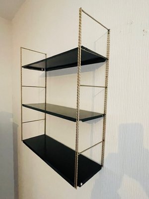 Adjustable Brass and Black Metal Wall-Mounted Shelf, 1960s-OJT-2040326