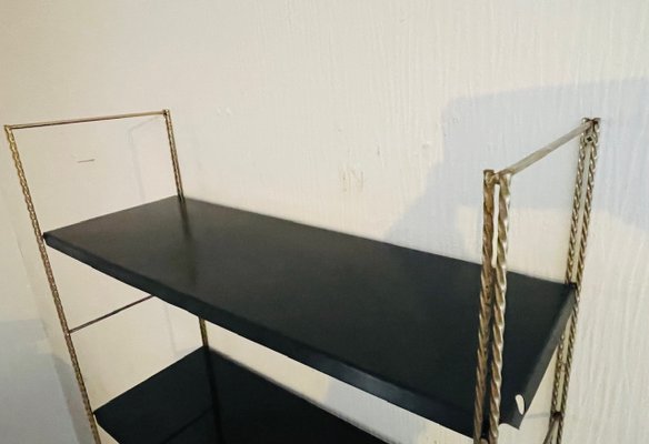 Adjustable Brass and Black Metal Wall-Mounted Shelf, 1960s-OJT-2040326