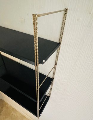 Adjustable Brass and Black Metal Wall-Mounted Shelf, 1960s-OJT-2040326