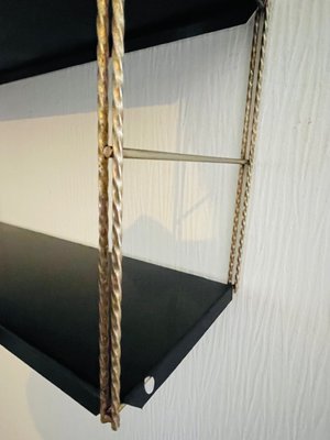 Adjustable Brass and Black Metal Wall-Mounted Shelf, 1960s-OJT-2040326