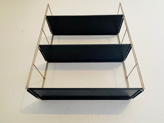 Adjustable Brass and Black Metal Wall-Mounted Shelf, 1960s-OJT-2040326