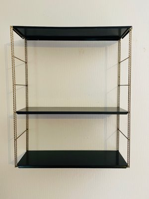 Adjustable Brass and Black Metal Wall-Mounted Shelf, 1960s-OJT-2040326