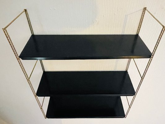 Adjustable Brass and Black Metal Wall-Mounted Shelf, 1960s-OJT-2040326