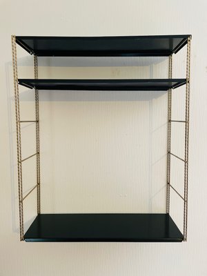 Adjustable Brass and Black Metal Wall-Mounted Shelf, 1960s-OJT-2040326