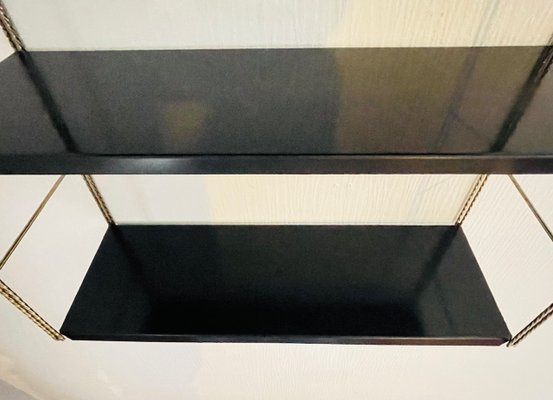 Adjustable Brass and Black Metal Wall-Mounted Shelf, 1960s-OJT-2040326