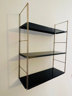 Adjustable Brass and Black Metal Wall-Mounted Shelf, 1960s-OJT-2040326