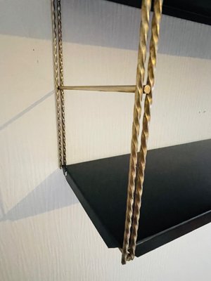 Adjustable Brass and Black Metal Wall-Mounted Shelf, 1960s-OJT-2040326