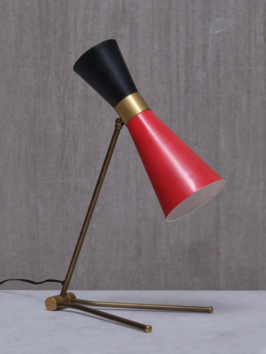 Adjustable Brass Desk Lamp in Black and Red Diabolo Shade from Stilnovo, Italy, 1950s