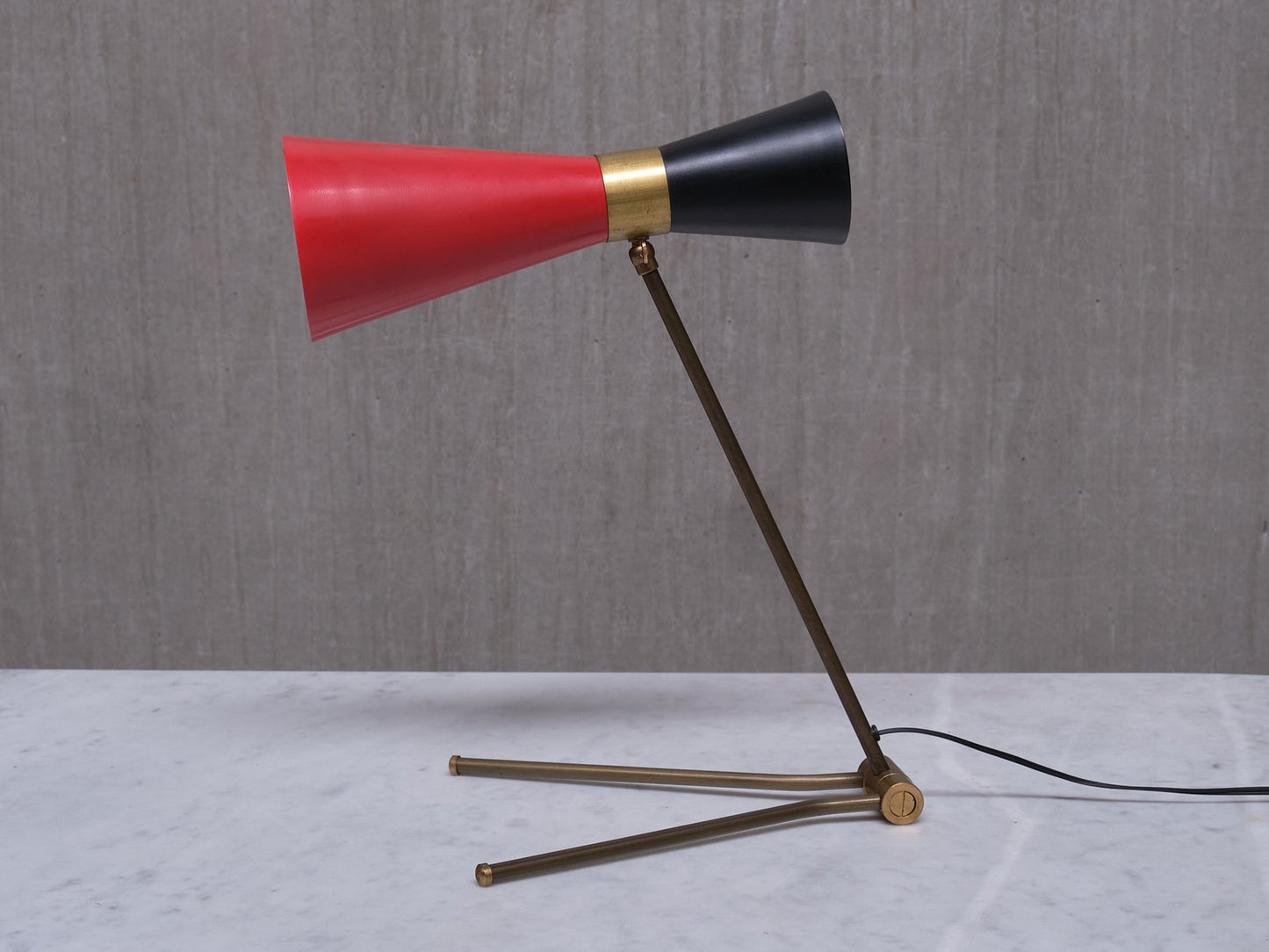 Adjustable Brass Desk Lamp in Black and Red Diabolo Shade from Stilnovo, Italy, 1950s