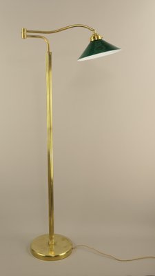 Adjustable Brass Floor Lamp with Green Shade, Italy, 1930s-KDB-1804695