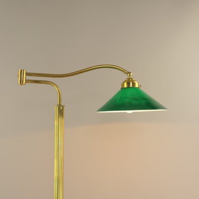 Adjustable Brass Floor Lamp with Green Shade, Italy, 1930s-KDB-1804695