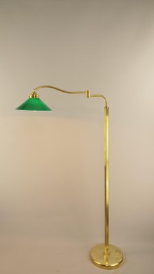 Adjustable Brass Floor Lamp with Green Shade, Italy, 1930s-KDB-1804695