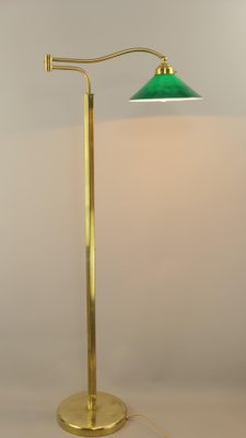 Adjustable Brass Floor Lamp with Green Shade, Italy, 1930s-KDB-1804695