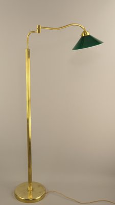 Adjustable Brass Floor Lamp with Green Shade, Italy, 1930s-KDB-1804695