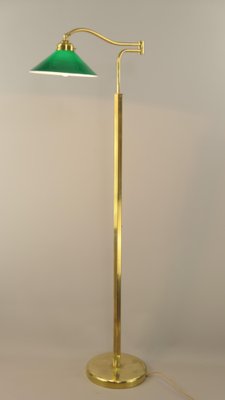 Adjustable Brass Floor Lamp with Green Shade, Italy, 1930s-KDB-1804695