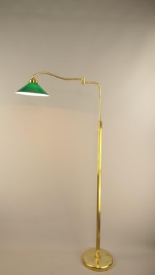 Adjustable Brass Floor Lamp with Green Shade, Italy, 1930s-KDB-1804695