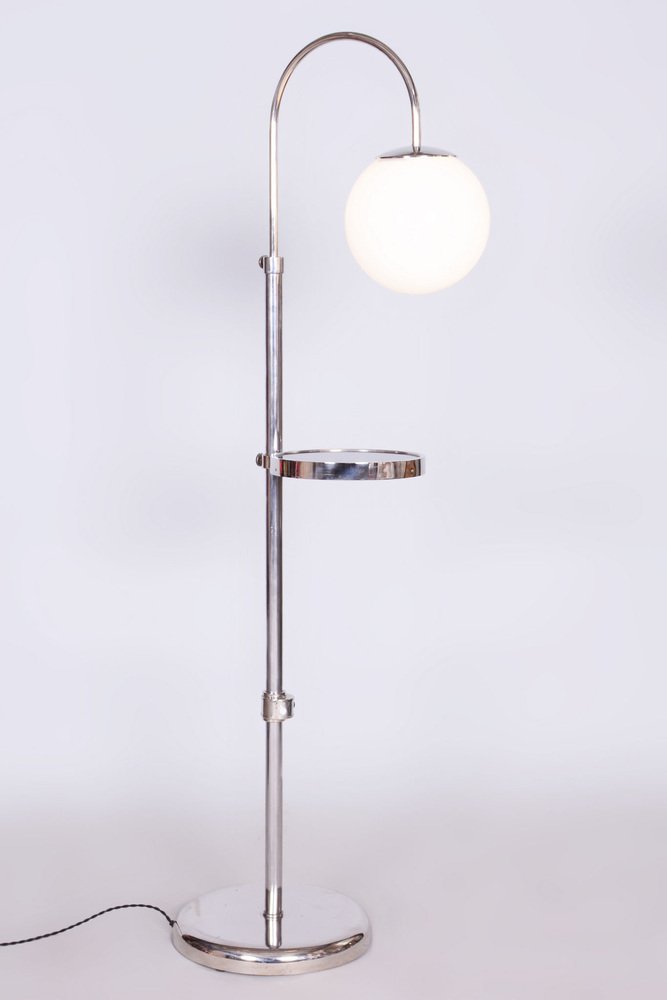 Adjustable Chrome Floor Lamp in Steel & Milk Glass, Czech, 1930s