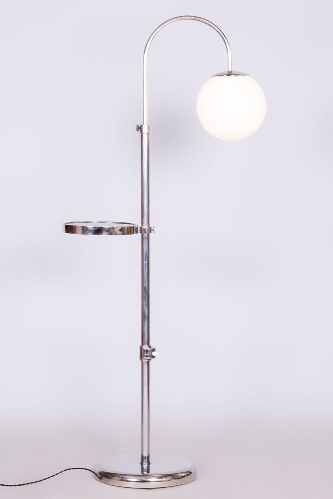 Adjustable Chrome Floor Lamp in Steel & Milk Glass, Czech, 1930s