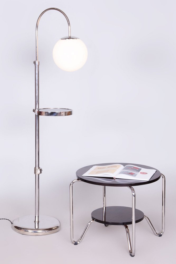 Adjustable Chrome Floor Lamp in Steel & Milk Glass, Czech, 1930s