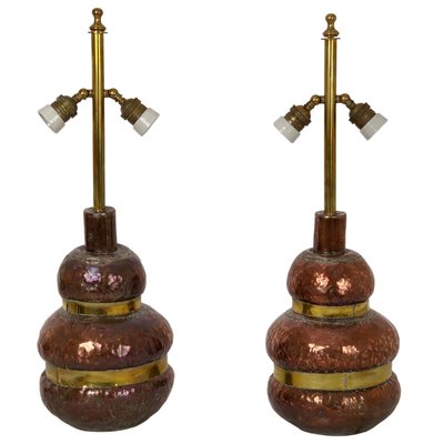 Adjustable Copper & Brass Table Lamp, Italy, 1970s-LYQ-1171778