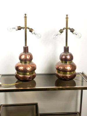 Adjustable Copper & Brass Table Lamp, Italy, 1970s-LYQ-1171778