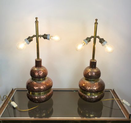 Adjustable Copper & Brass Table Lamp, Italy, 1970s-LYQ-1171778