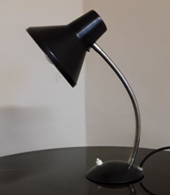 Adjustable Desk Lamp in Black Painted Metal and Chrome-Plated Spiral Arm, 1970s-HOI-1408817