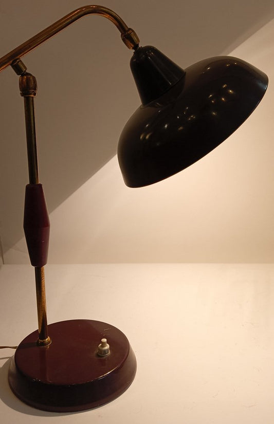 Adjustable Desk Lamp in Brass and Steel Bordeaux, 1950s